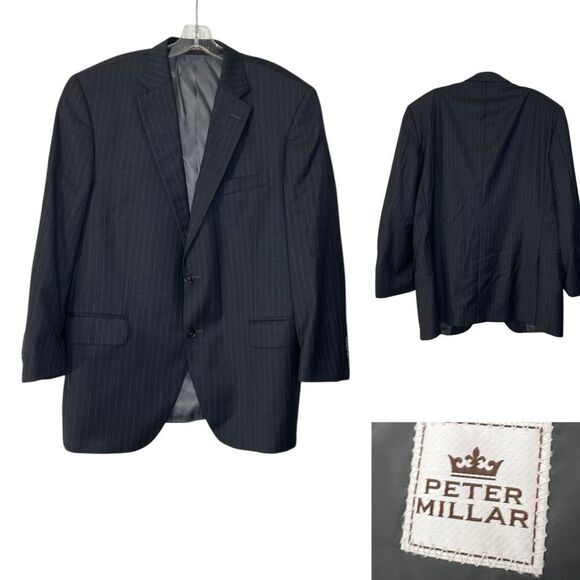 Peter Millar blazer sports coat men 42R gray pinstripe 100% wool business office - Picture 1 of 8